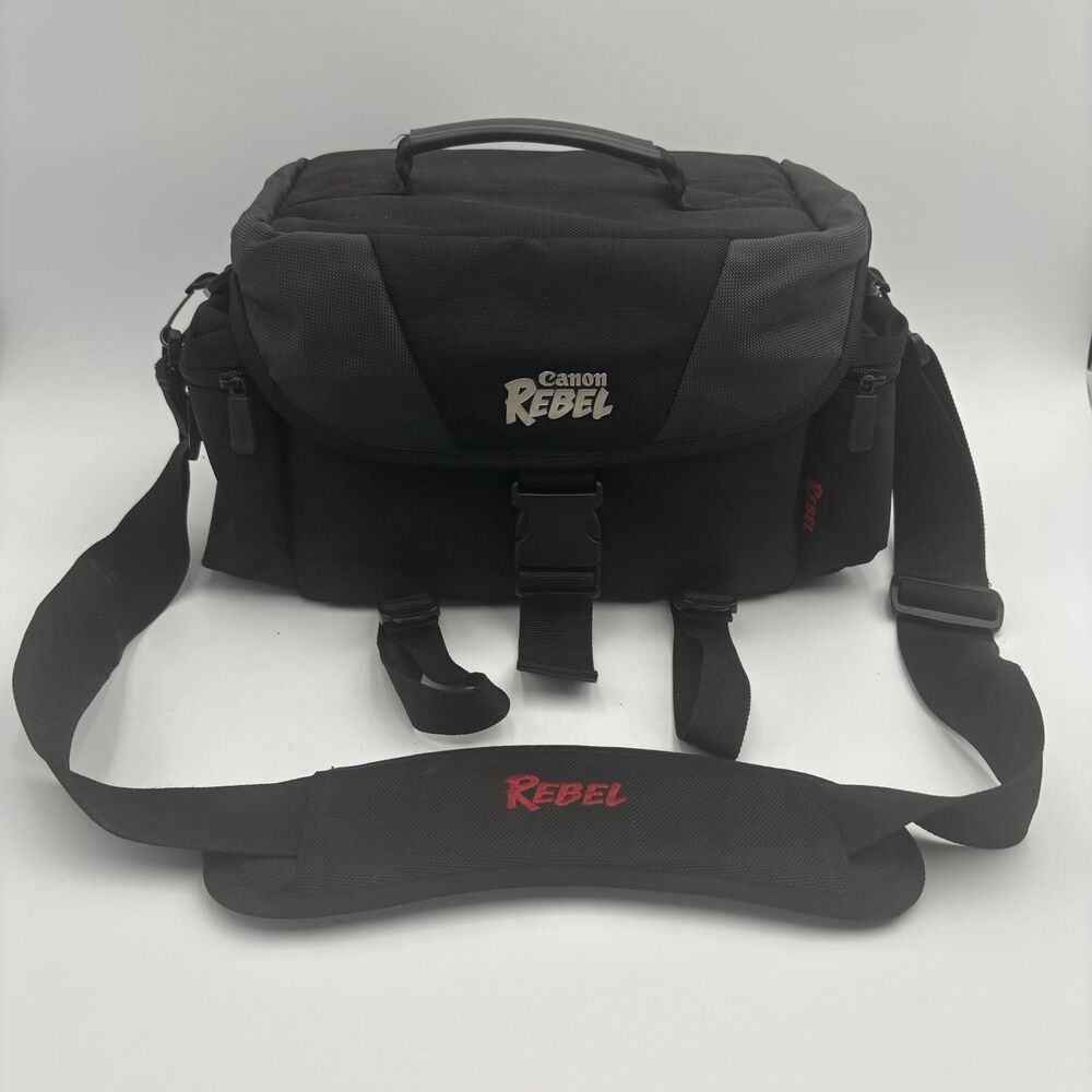 Canon Rebel DSLR Camera Gadget Bag Padded Case Shoulder Strap Dividers Black
